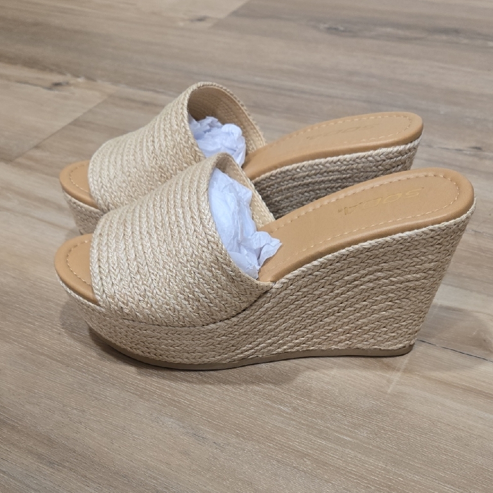 Soda Beige Woven Wedge Sandals